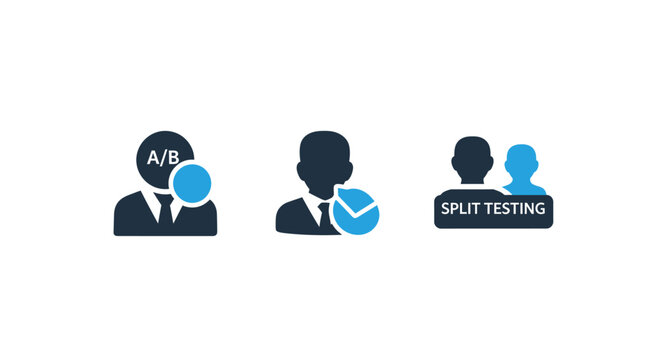 Set of split testing ab testing variant analysis business icons analysis business optimization marketing strategy research statistics comparison performance management audience