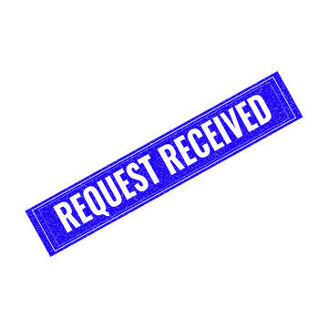 Blue request received stamp badge with diagonal design isolated on transparent background