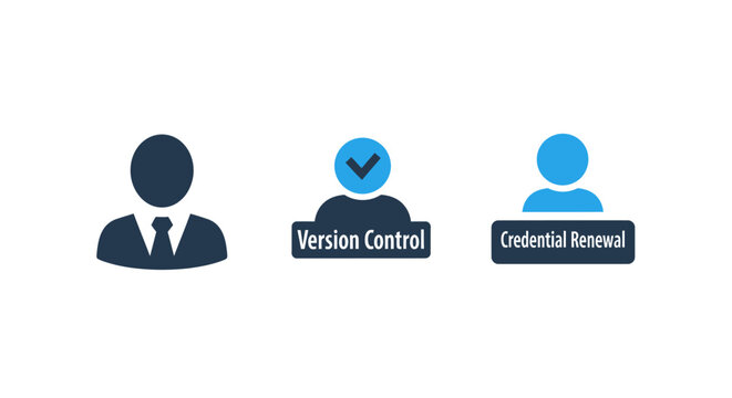 Version control and credential renewal user profile icons with credential business management software security authentication identity password modification development programming