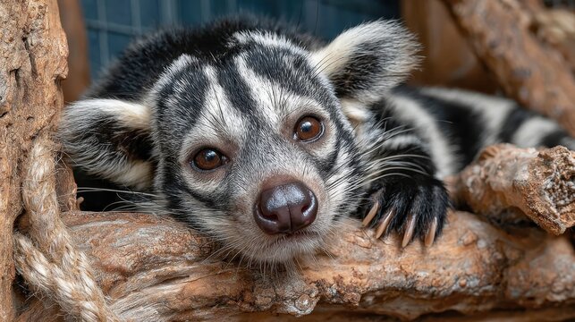 Banded palm civet portrait: striking patterns and expressive eyes capture the beauty of this wild animal