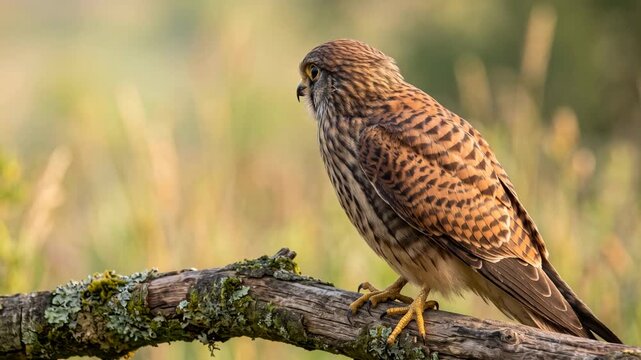 kestrel close up perched on a branch at morning light in yorkshire england video