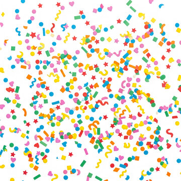 Colorful confetti shapes falling in a festive celebration pattern