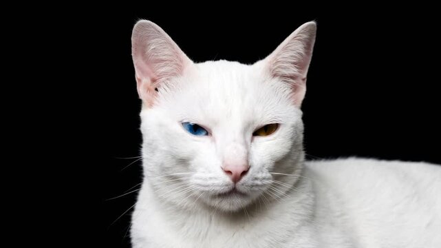 khao manee cat close up isolated on black background studio portrait in thailand video