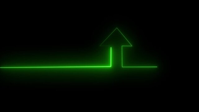 The neon shine up arrow glows brightly in vibrant shades of green and yellow. Its sleek design exudes energy, symbolizing upward movement 4k video..