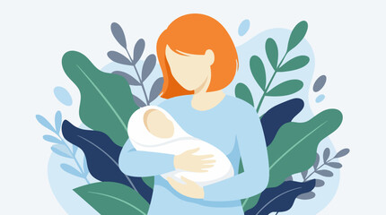 Minimalist illustration of a mother gently holding her newborn baby © Drawingbox