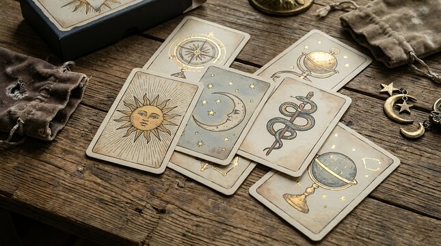 Vintage Esoteric Fortune Telling CardDeck Featuring Sun Moon Serpent and Golden Celestial Ornaments tarot cards celestial moon sun esoteric mystic mystical vintage magic magical occult astrology