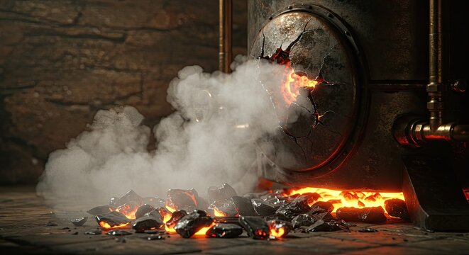 Smoke and flames from burning papers.