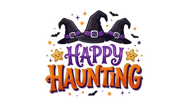 Festive halloween greeting with witch hats and pumpkins for spooky celebrations