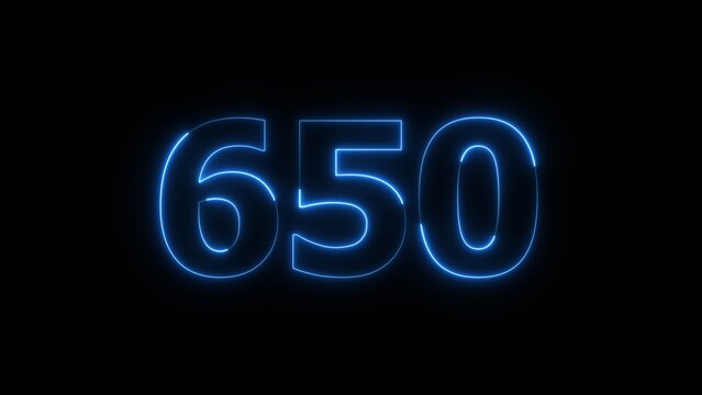 Abstract beautiful blue color neon 650 number icon illustration. Glowing neon business number sign background.