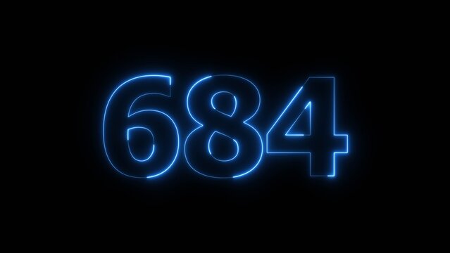 Abstract beautiful blue color neon 684 number icon illustration. Glowing neon business number sign background.