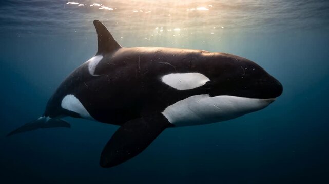 killer whale underwater close up at morning light in hokkaido japan pacific ocean video