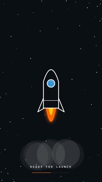 Flat design rocket ship launch animation in dark starry space for mobile