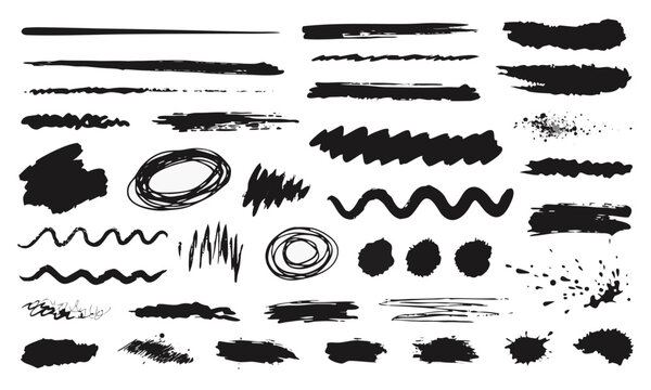 Black Grunge Brush Stroke Texture Element Collection