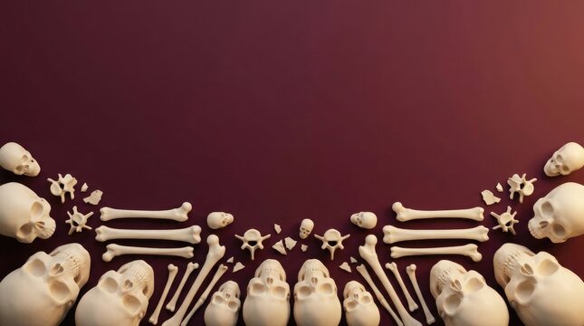 Human bones arranged in a symmetrical pattern against a dark gradient background