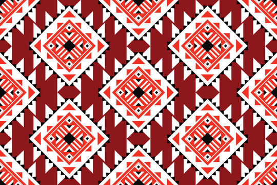 red and white seamless pattern Ethnic geometric seamless pattern background. Aztec Southwestern tribal native vector pattern design for fabric, textile, wrapping, carpet, background, wallpaper.