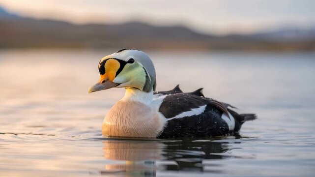 king eider close up at morning light in alaska usa arctic coast video