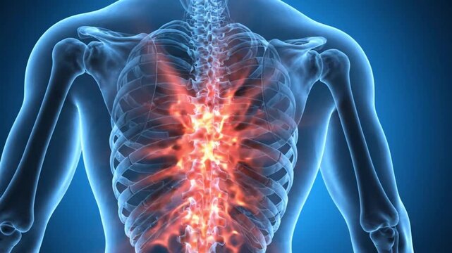 3d illustration of human spine showing lower back pain and inflammation in the lumbar region