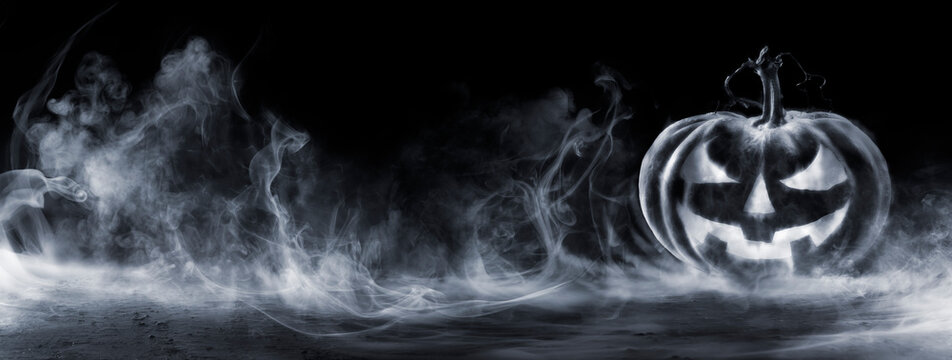 Pumpkin Fog In Dark Halloween Background - Mist And Smoke On Black Floor