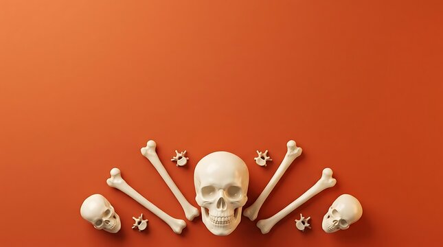 Skull and bones arranged in pirate style against orange background