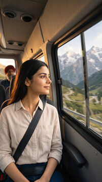 young woman driving a train