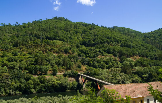 Summer view of Os Peares village in Galicia, Spain