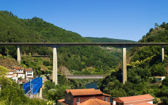 Summer view of Os Peares village in Galicia, Spain