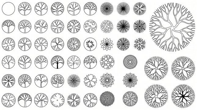 Minimalist Tree CAD Blocks Top View &ndash; Clean Black and White Landscape Plan Symbols