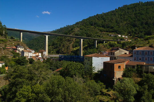 Summer view of Os Peares village in Galicia, Spain