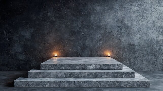 3d render of rough grey stone stepped pyramid platform used as a product mockup display...