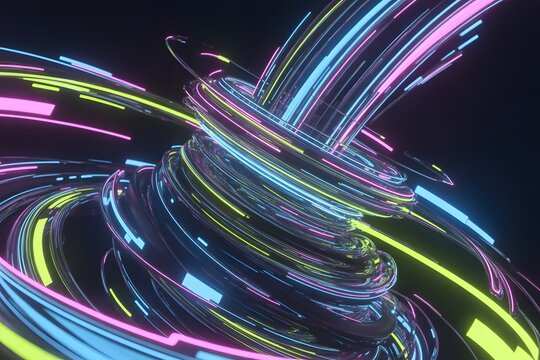 Colorful light trails from spinning motorcycle wheel