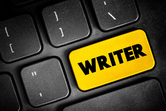 Writer is a person who uses written words in different writing styles and techniques to communicate ideas, text button on keyboard, concept background