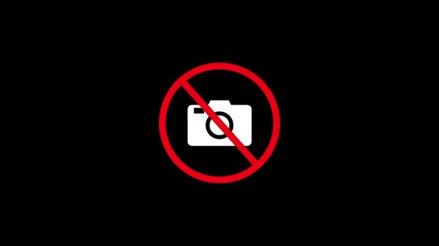 No camera photography prohibited red sign icon animation loop 4k video with 25 fps