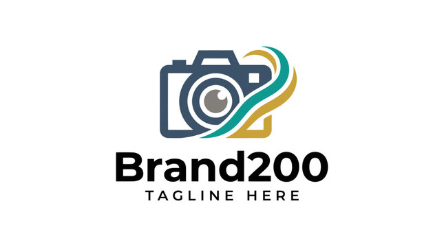 Creative photography logo design featuring camera and colorful swoosh elements.