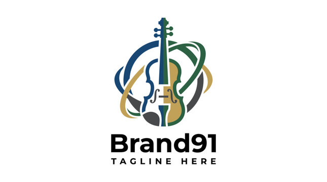 Creative violin musical instrument logo design for music brand.