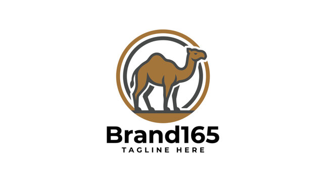 Minimalist camel logo design with circular frame element.