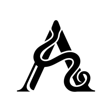 Snake Letter A Logo, Minimalist Reptile Monogram Vector