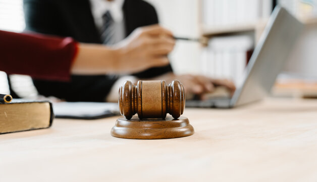 Attorneys or judges use the president's gavel to judge justice matters at law firms, legal concepts and legal services