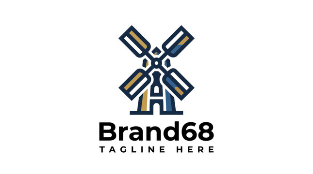 Minimalist windmill logo design featuring a creative architectural icon.