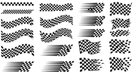 Fototapeta premium A diverse collection of checkered flags showcasing various waving styles orientations and dynamic arrow like patterns for racing and competitive events