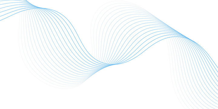 Abstract blue wavy lines flowing in a horizontal pattern with transparent background, wave
