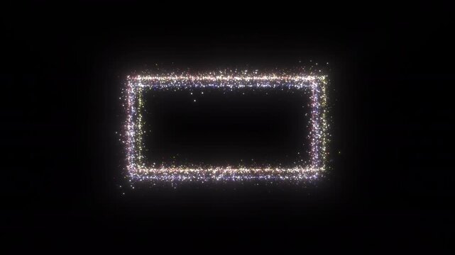 Glowing rectangle frame with colorful magic sparkles on a transparent background