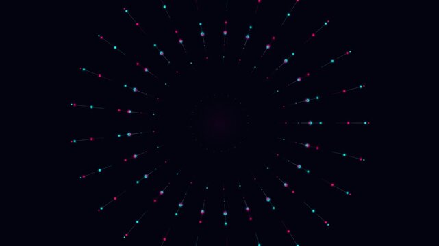 Abstract circular radial pattern of glowing dots on a dark background