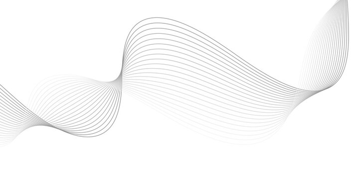 Abstract flowing wave pattern of thin grey parallel lines with a transparent background