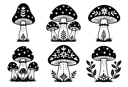 Folk, Art, Mushroom, Icons, symble 