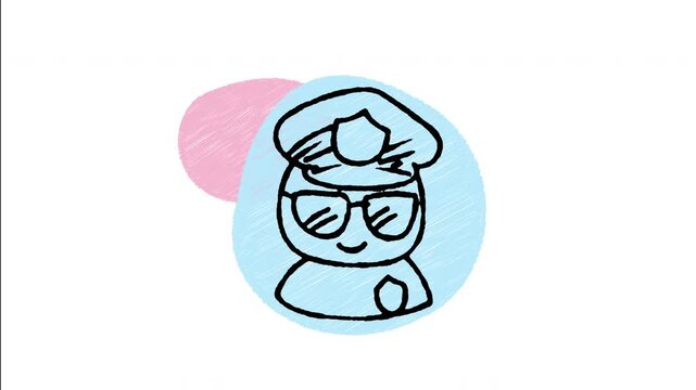 An animated hand-drawn avatar of a dedicated police officer wearing a uniformed peaked police cap. Ideal for law enforcement, public security, emergency apps, and safety services. 