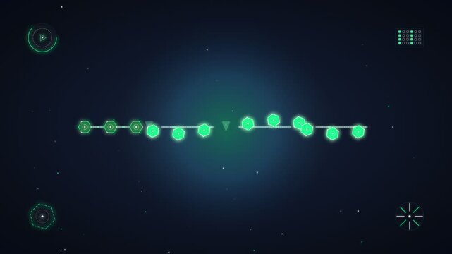 Futuristic digital interface display with glowing green data points and hud elements