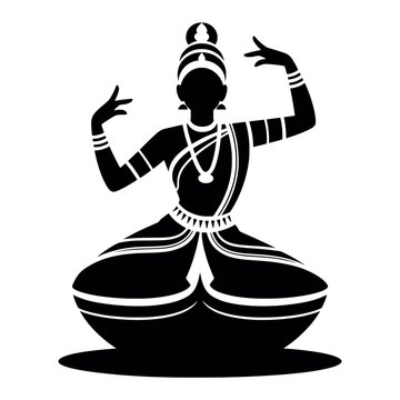 Indian classical dancer vector silhouette performing traditional art pose