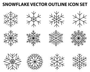 Obraz premium Snowflake flat vector icon set 12 minimalist black outline winter and christmas symbols, isolated on a white background