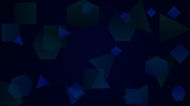 Abstract dark blue background with floating geometric shapes and patterns
