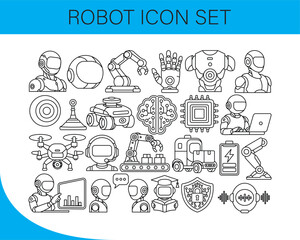 Naklejka premium Robot Icon Set – AI, Robotics, Automation & Technology Line Icons